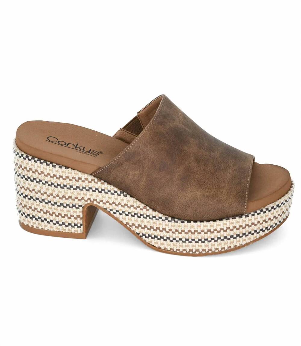NEW CORKYS FOOTWEAR women's totally buggin wedge in taupe